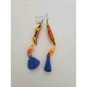 Tsumori Chisato Guatemala Beaded Drop Earrings Reptiles Tassel Beaded Colorful